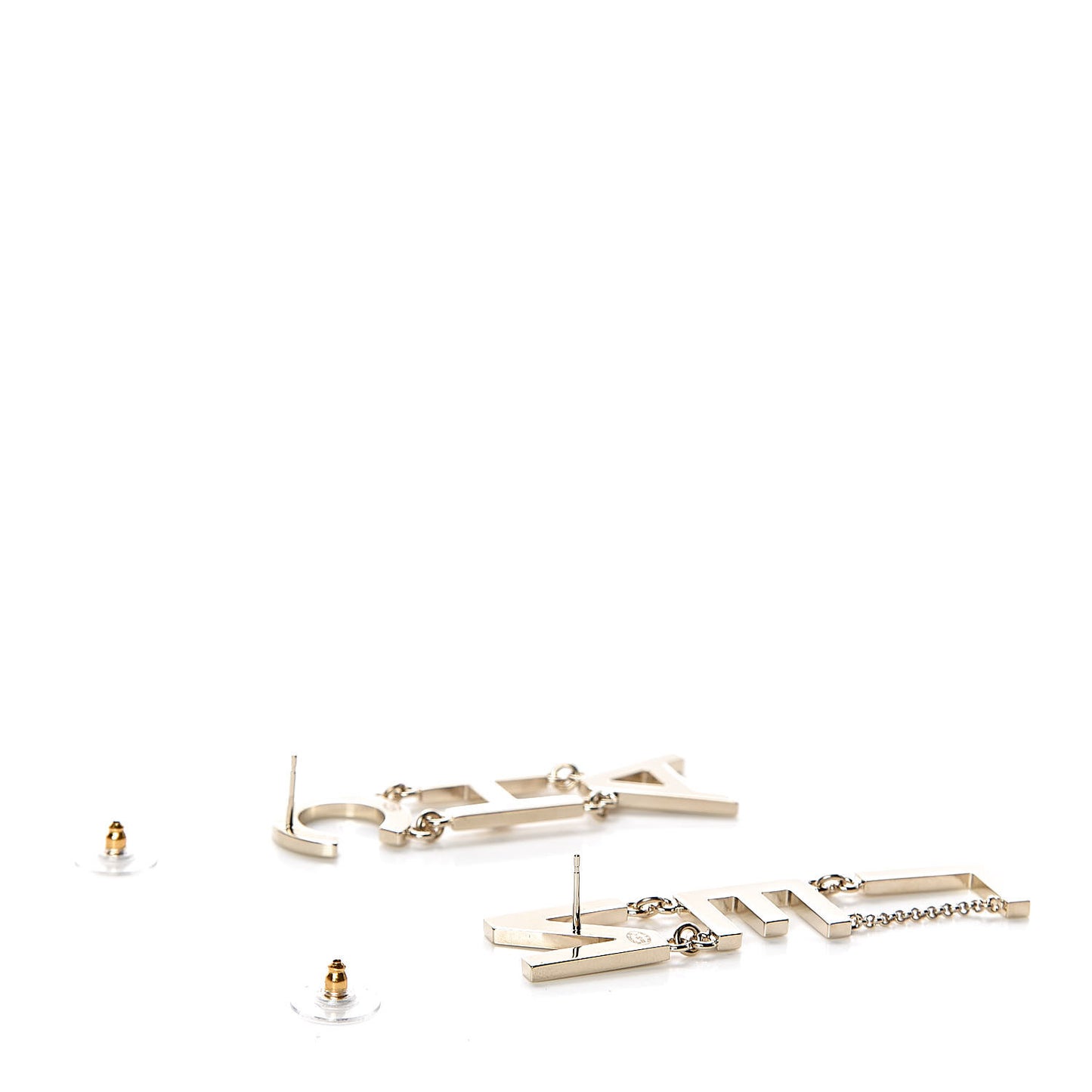 Metal Cha-Nel Logo Drop Earrings Gold