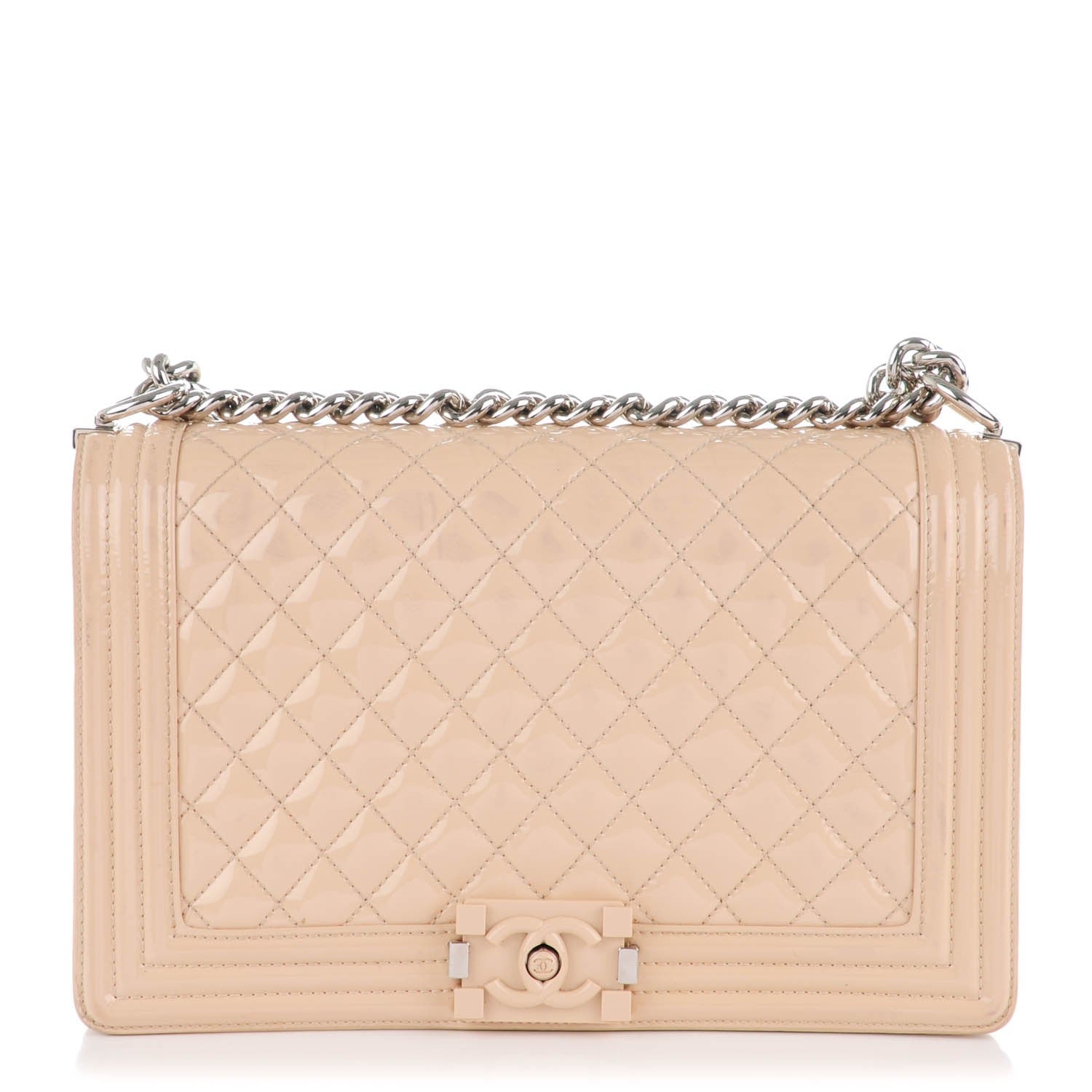 Chanel Patent Calfskin New Medium Boy Flap Plexiglass Beige 1 of 12