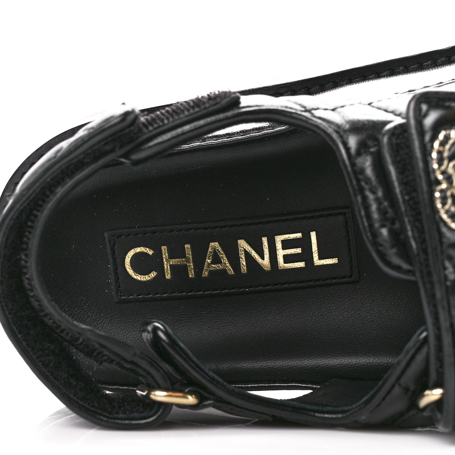 Chanel Lambskin Velcro Dad Sandals 36 Black 7 of 9