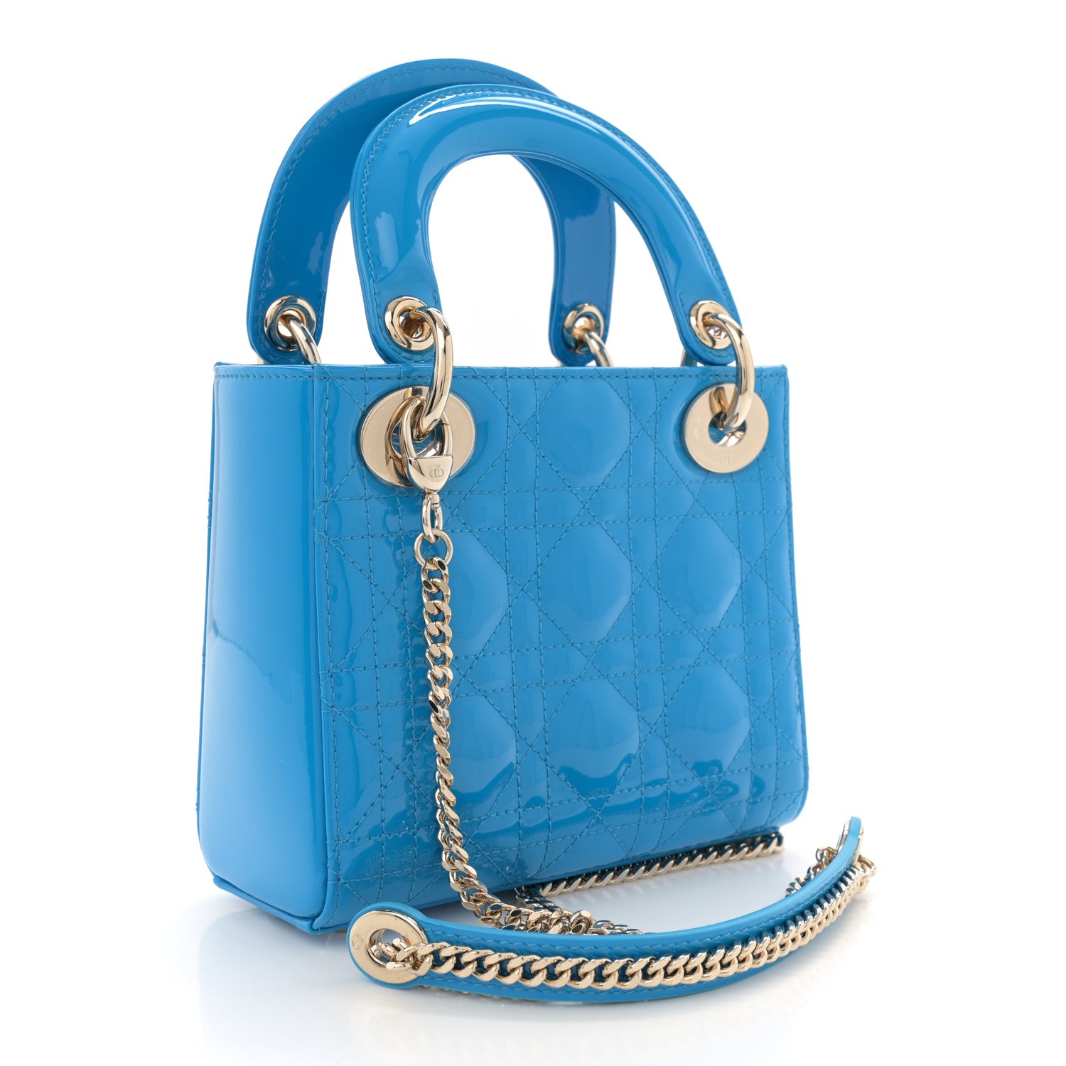 Christian Dior Patent Cannage Mini Lady Dior Blue 3 of 10