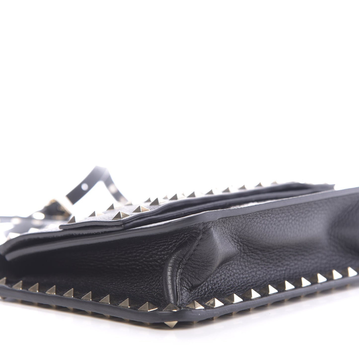 Pebbled Calfskin Rockstud Side Slip Crossbody Black