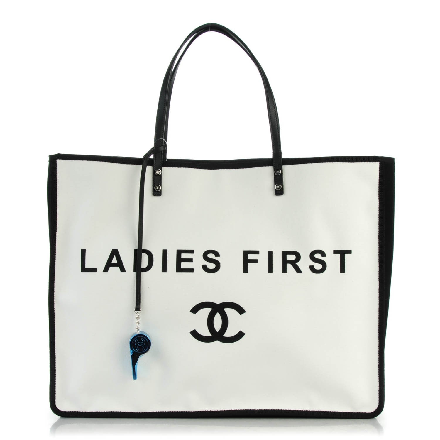 Chanel Canvas Calfskin Large Let's Demonstrate Tote White Black 1 of 7
