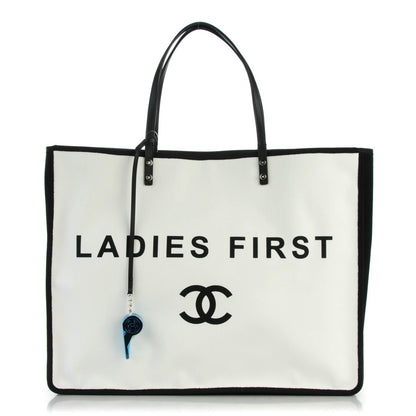 Chanel Canvas Calfskin Large Let's Demonstrate Tote White Black 1 of 7