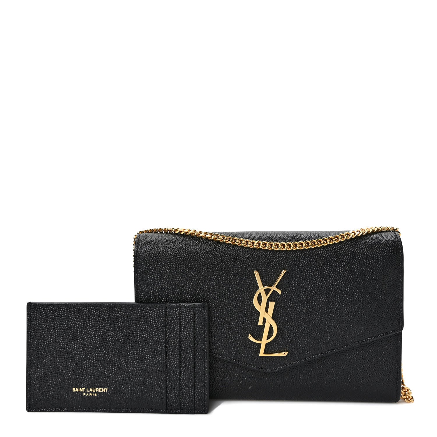 Saint Laurent Grain de Poudre Uptown Chain Wallet Black 1 of 9