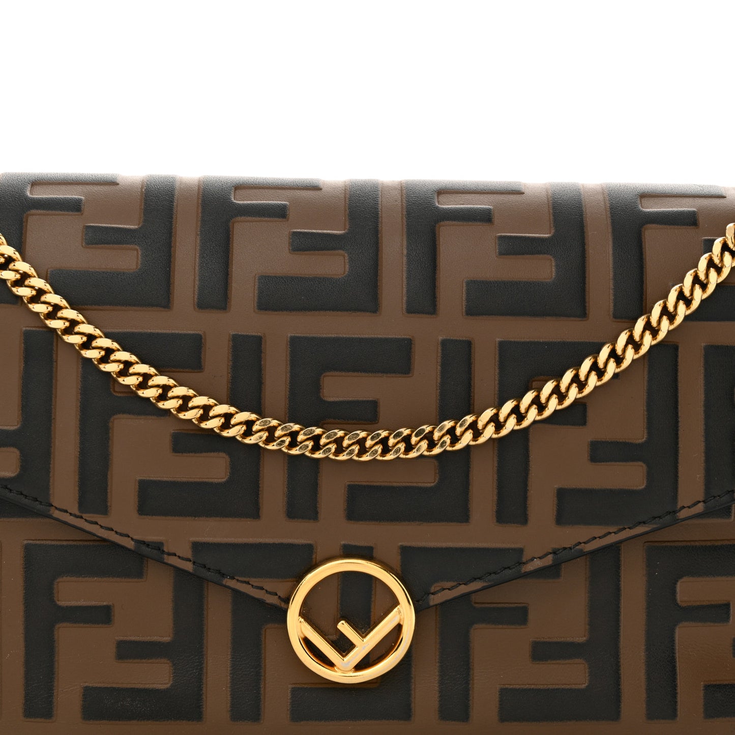 Vitello Soft F is Fendi Bi-Color FF 1974 Embossed Envelope Wallet On Chain with Pouches Maya Black