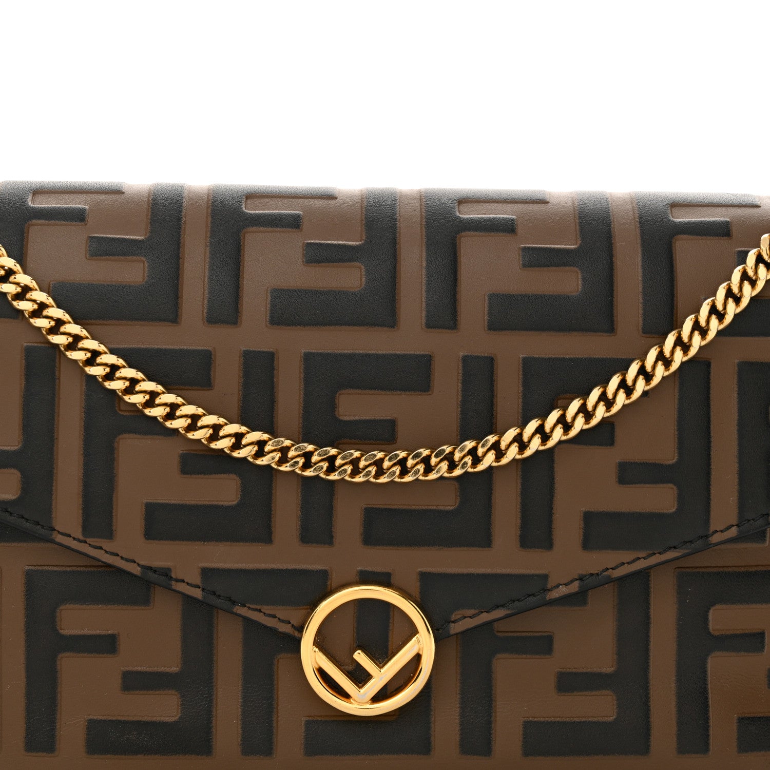 Fendi Vitello Soft F is Fendi Bi-Color FF 1974 Embossed Envelope Wallet On Chain with Pouches Maya Black 8 of 12