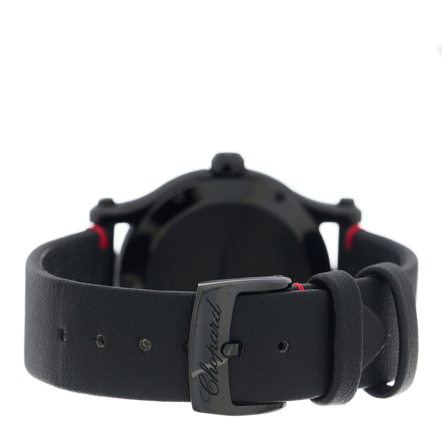 DLC Coated Lucent Calfskin 3 Diamond 36mm Happy Sport Quartz Watch Black