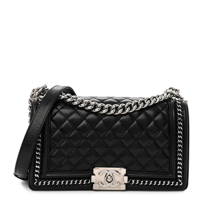 Chanel Glazed Calfskin Quilted Medium Chain Around Boy Flap Black 1 of 10