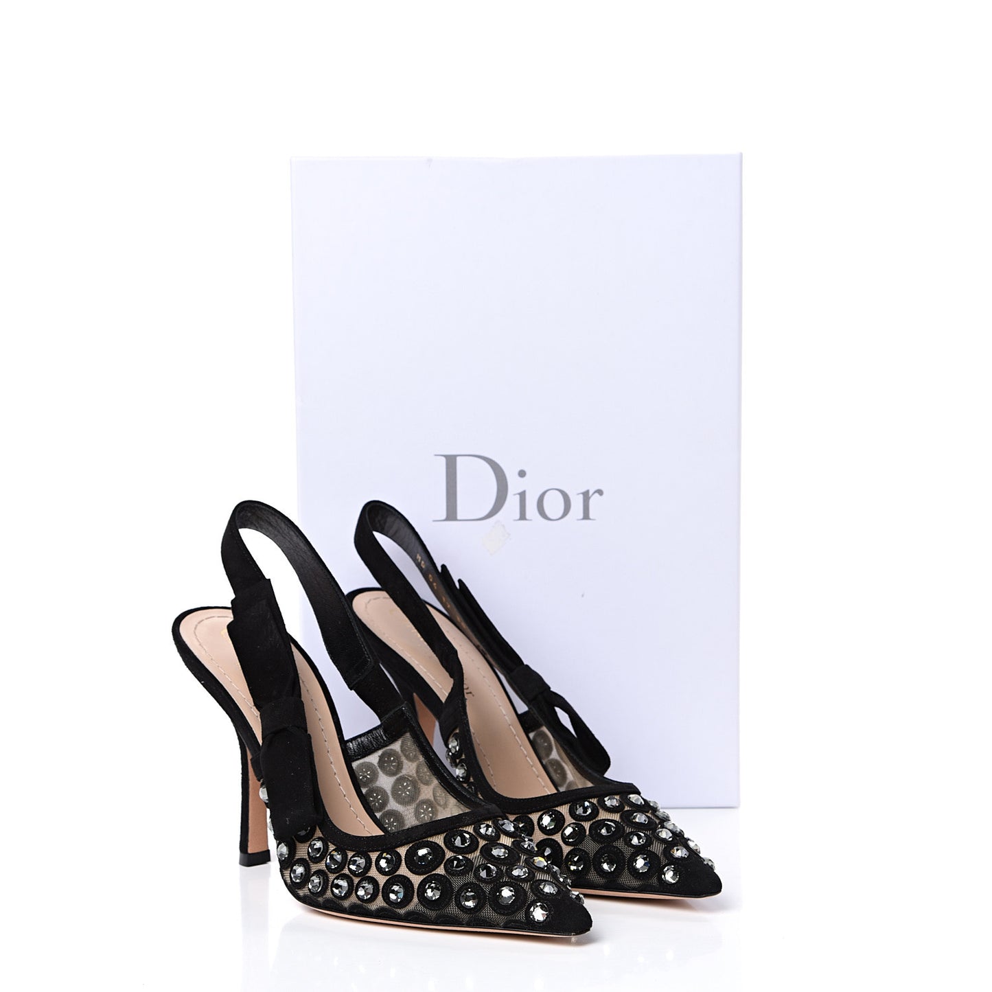 Suede Mesh Crystal Sling-Back Pumps 38 Black