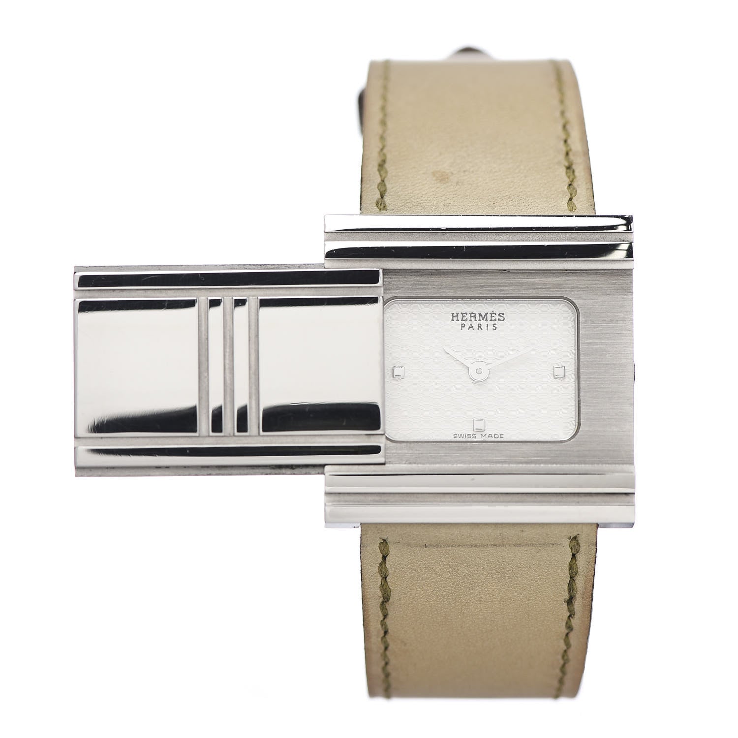 Hermes Stainless Steel Leather 26mm Glissade Quartz Watch Beige 3 of 6