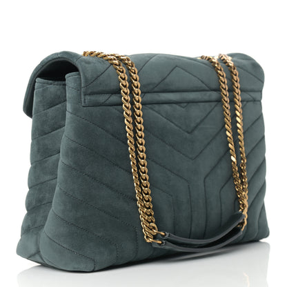 Saint Laurent Suede Y Quilted Monogram Medium Loulou Chain Satchel Deep Green 3 of 10