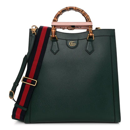 Gucci Textured Dollar Calfskin Web Large Diana Tote Bag Green Pink 1 of 11