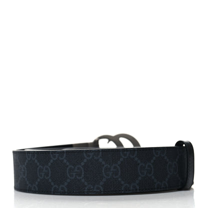 Gucci GG Supreme Monogram Plutone Calfskin Palladium Double G Reversible 37mm Belt 95 38 Black 2 of 6
