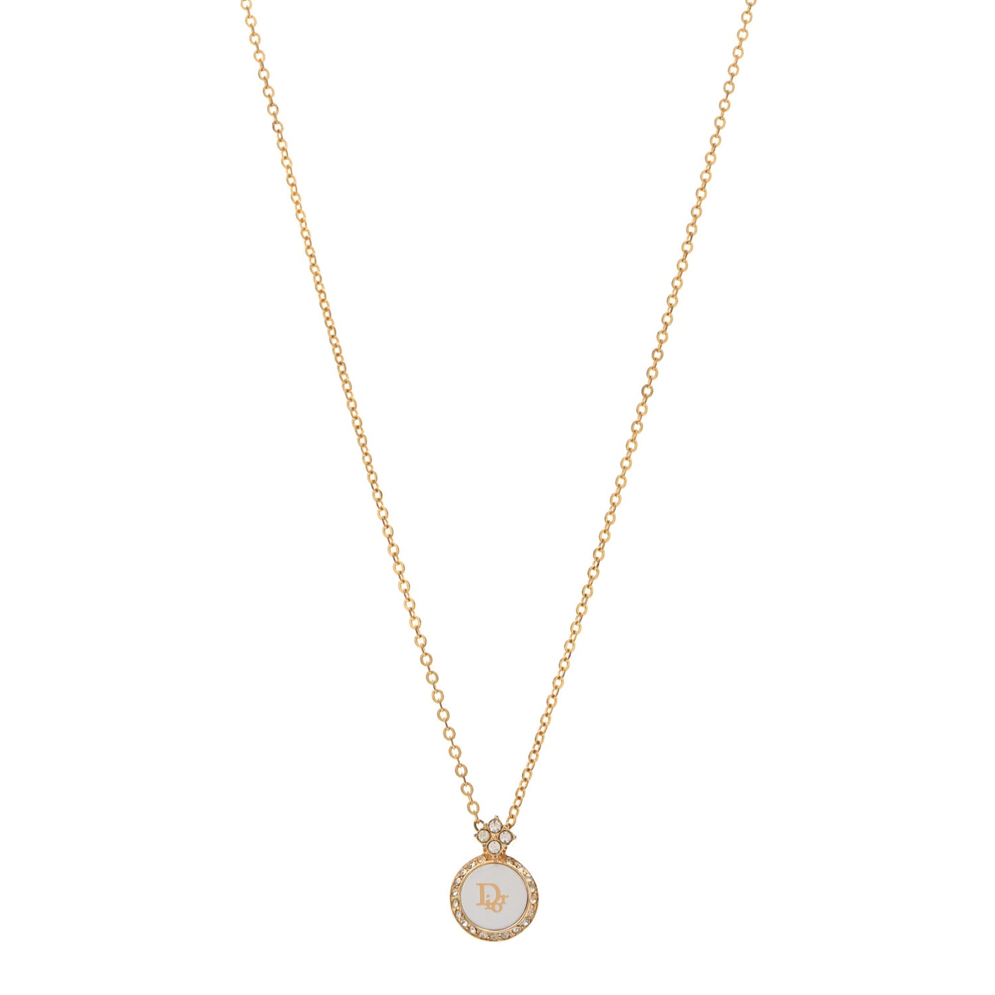 Crystal Circle Pendant Long Necklace Gold