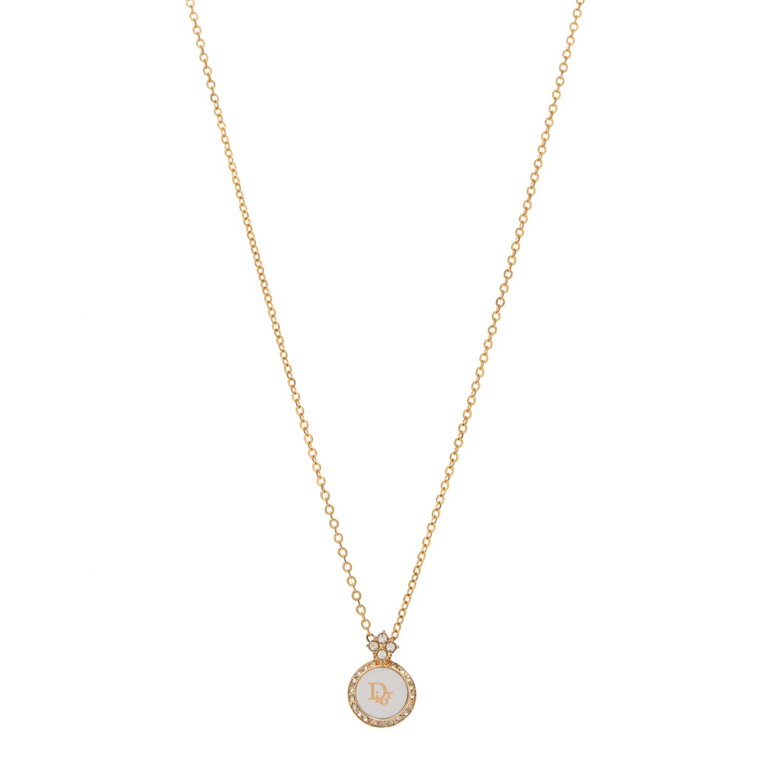 Christian Dior Crystal Circle Pendant Long Necklace Gold 1 of 6