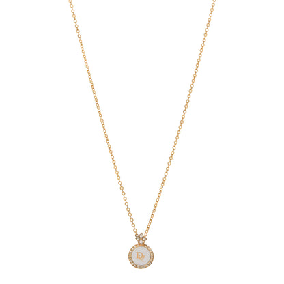 Christian Dior Crystal Circle Pendant Long Necklace Gold 1 of 6