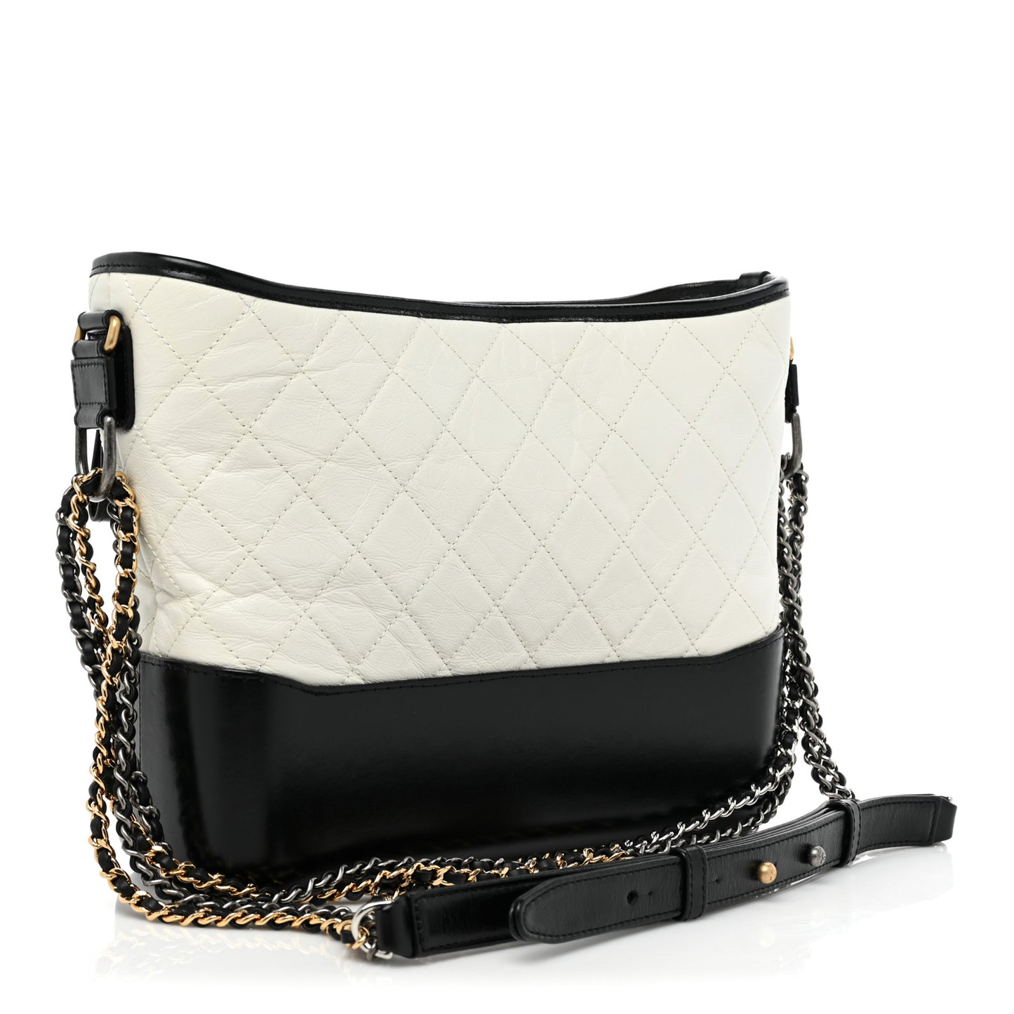 Aged Calfskin Quilted Medium Gabrielle Hobo Black White