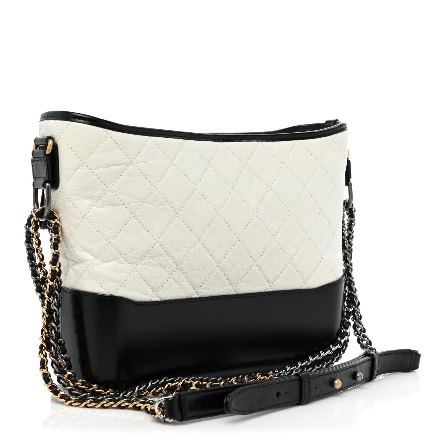 Chanel Aged Calfskin Quilted Medium Gabrielle Hobo Black White 3 of 10
