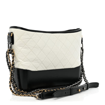 Chanel Aged Calfskin Quilted Medium Gabrielle Hobo Black White 3 of 10