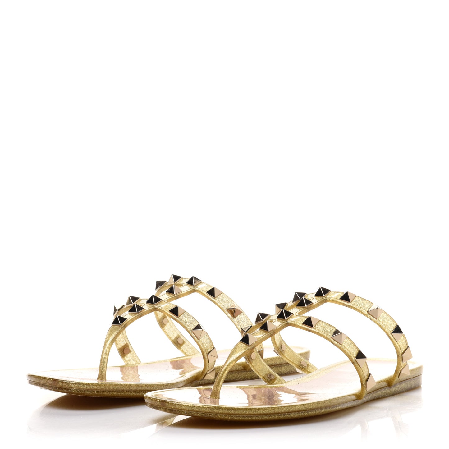 PVC Jelly Glitter Rockstud Caged Flat Thong Sandals 37 Oro