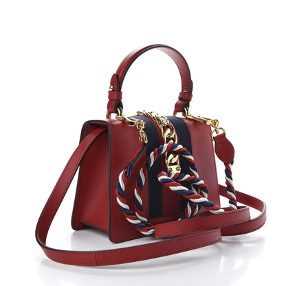 Gucci Vitello Fontanella Web Mini Sylvie Top Handle Bag Hibiscus Red 3 of 9
