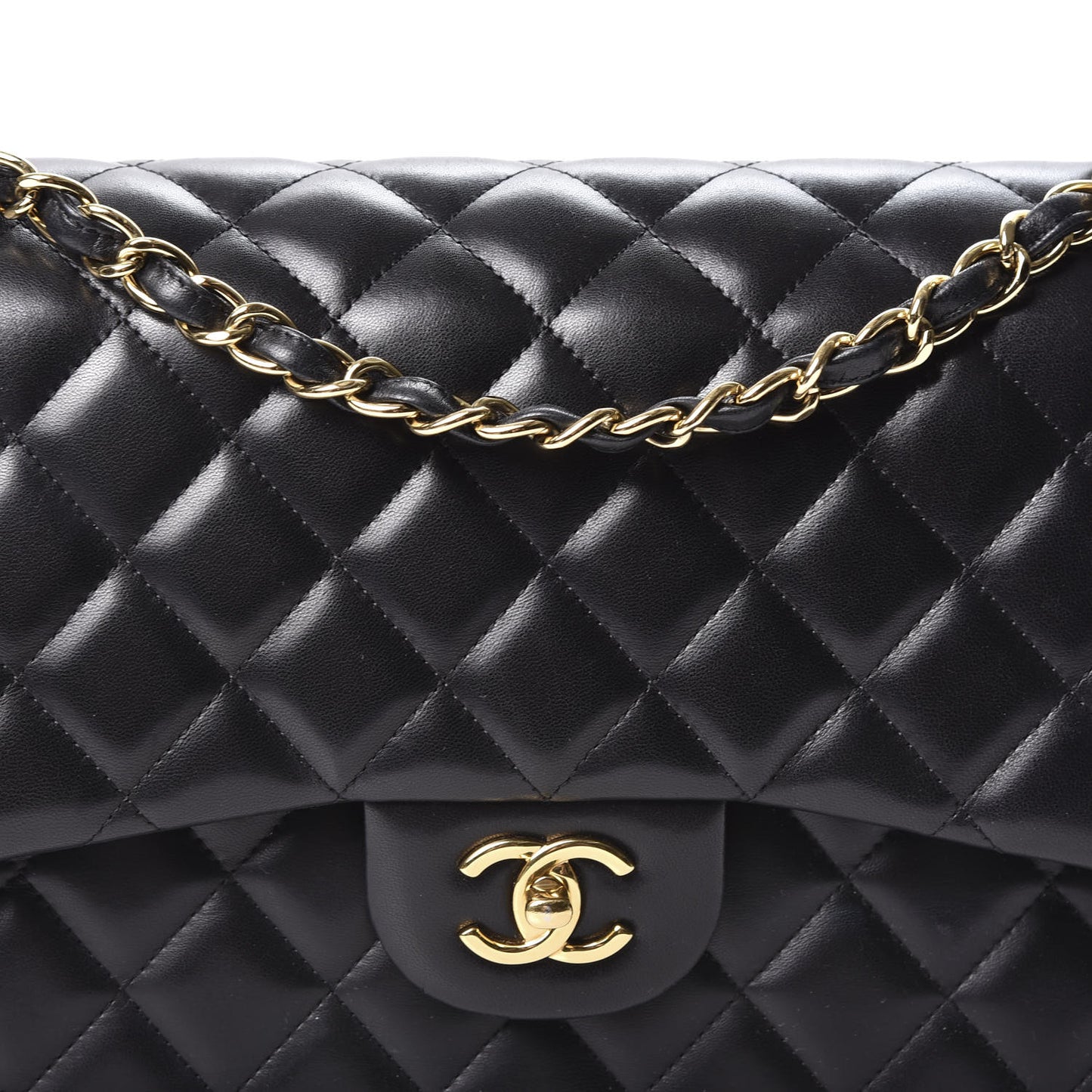 Lambskin Quilted Jumbo Double Flap Black