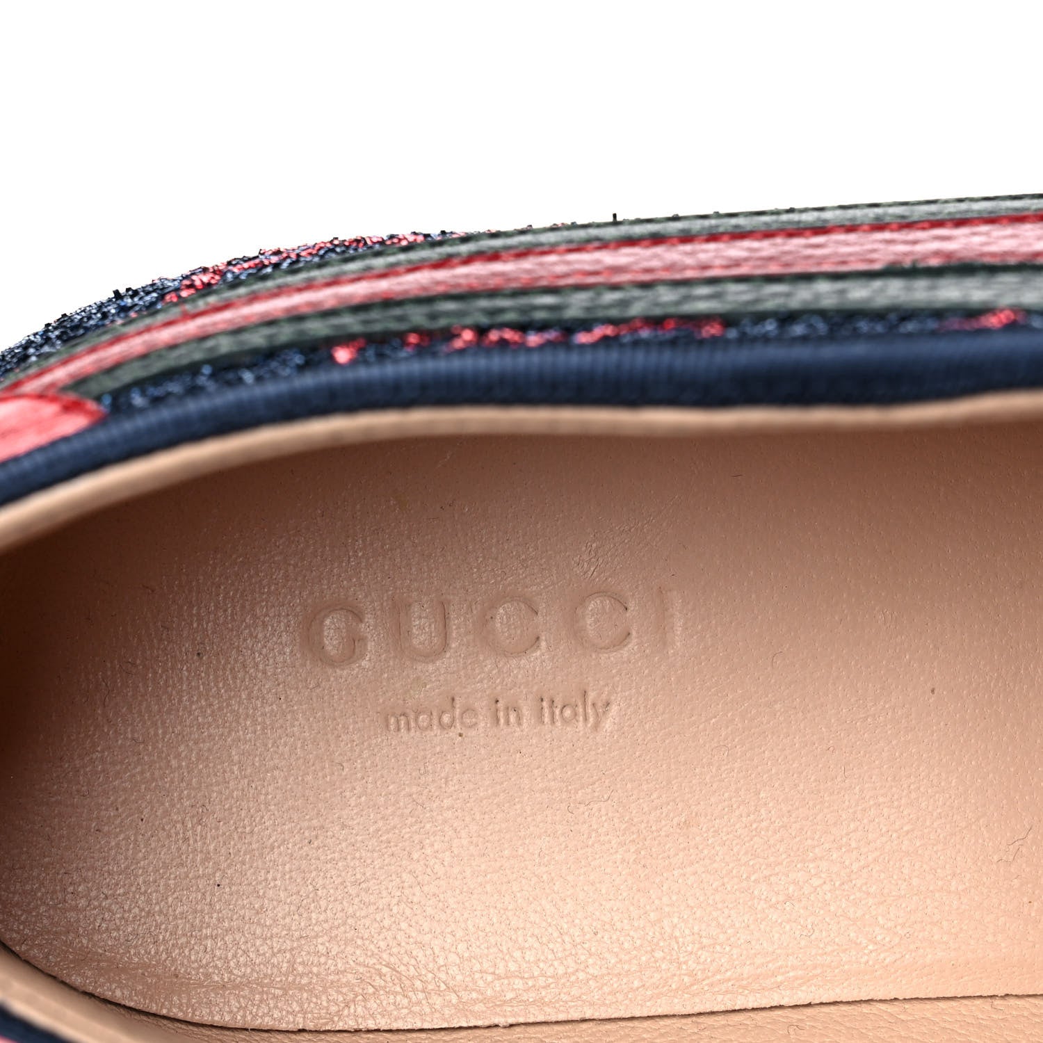 Gucci Lurex Calfskin Web GG Monogram Womens Falacer Sneakers 37 Iridescent Blue Iridescent Red Silver 8 of 10