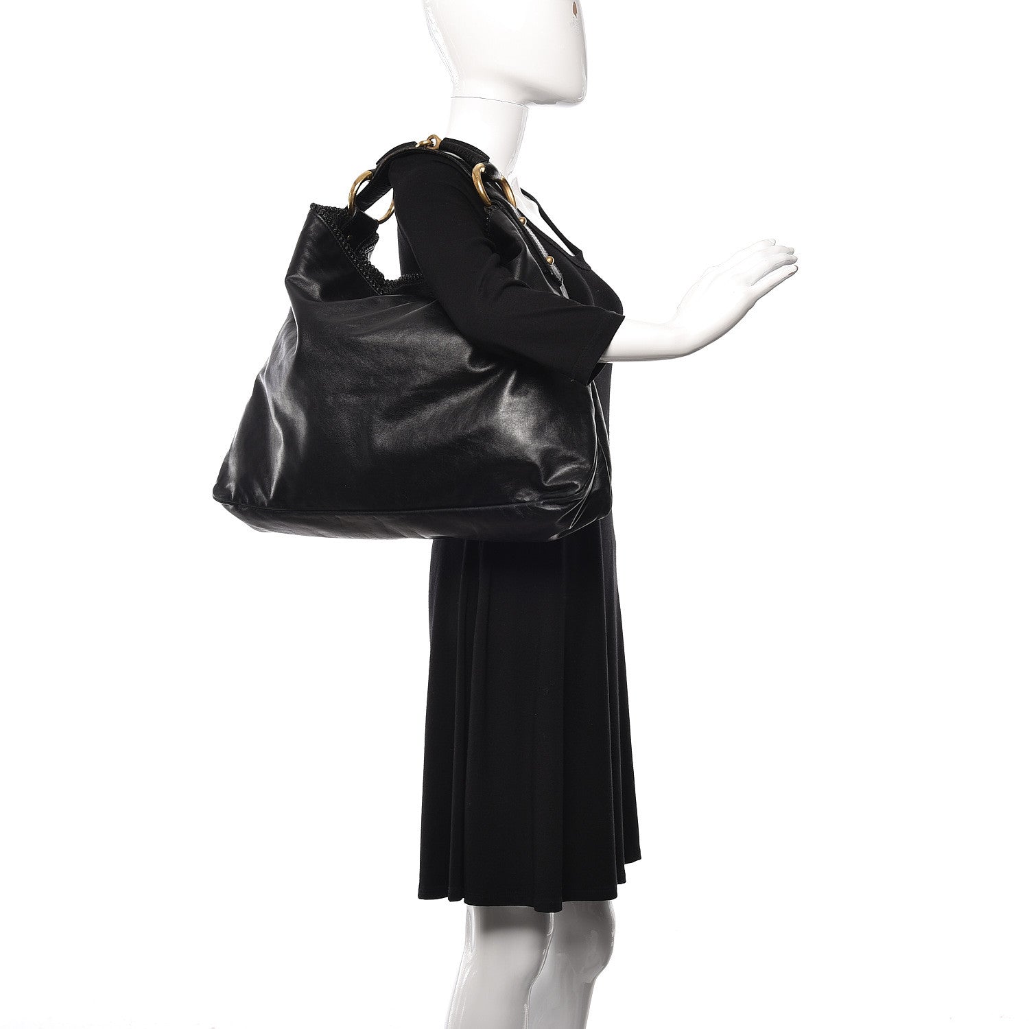 Gucci Calfskin Large Horsebit Chain Hobo Black 2 of 15