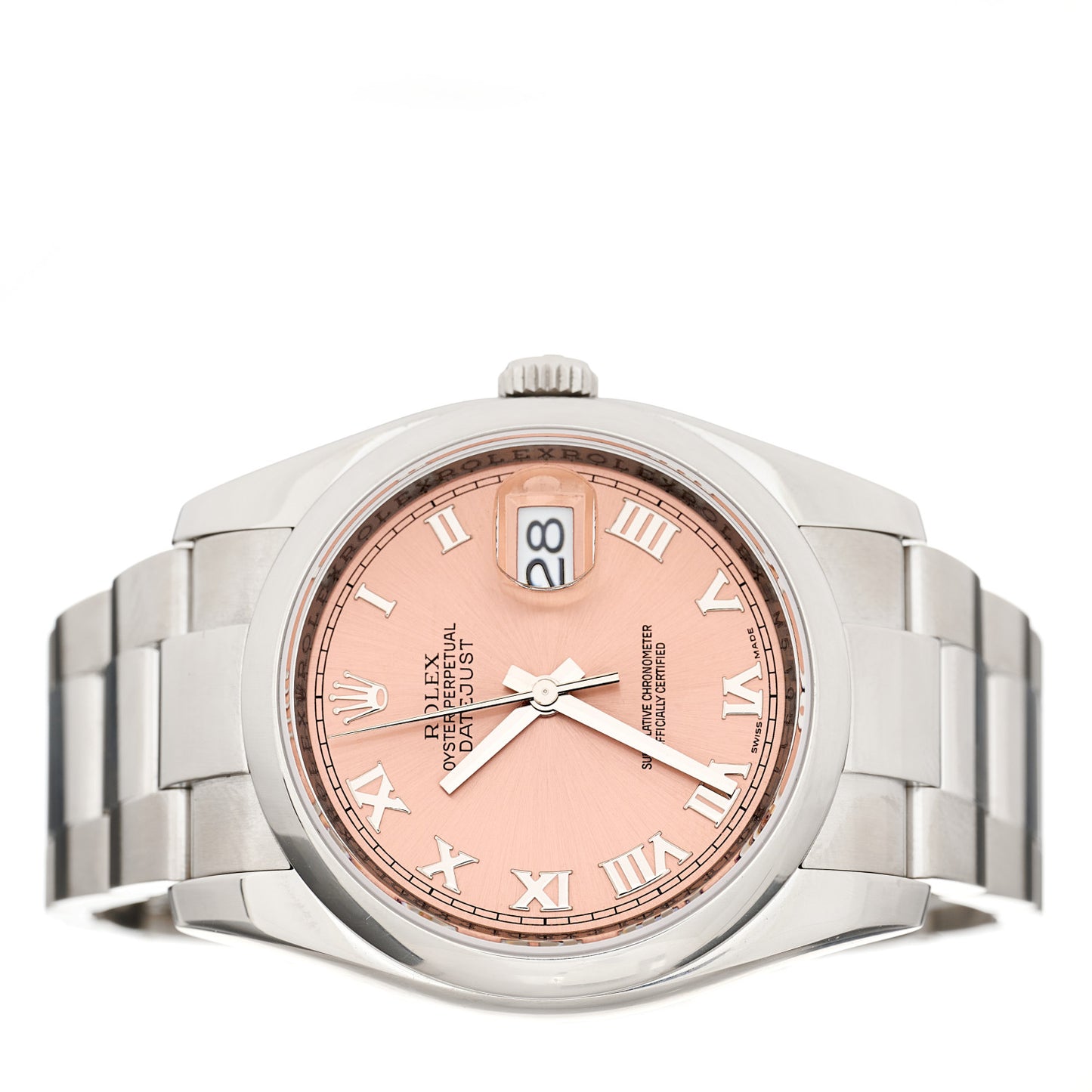 Stainless Steel 36mm Oyster Perpetual Datejust Watch Pink Roman 116200