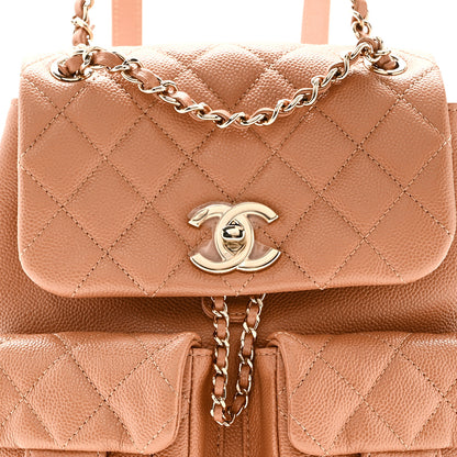 Chanel Shiny Caviar Quilted Medium Duma Pockets Drawstring Backpack Dark Beige 8 of 11