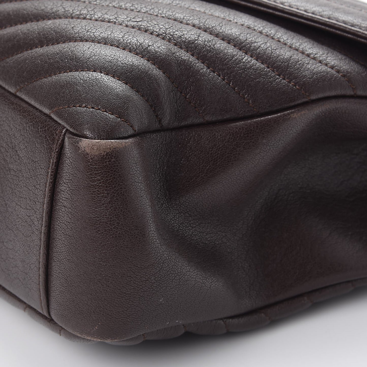 Sheepskin Matelasse Chevron Monogram Large College Satchel Black Tulip