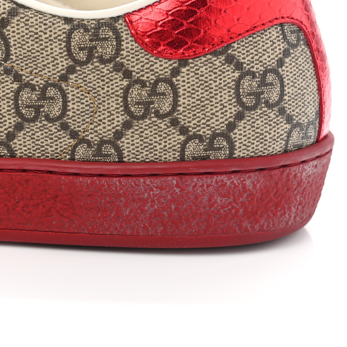 GG Supreme Monogram Ayers Mens New Ace Low-Top Sneaker 7 Beige Red