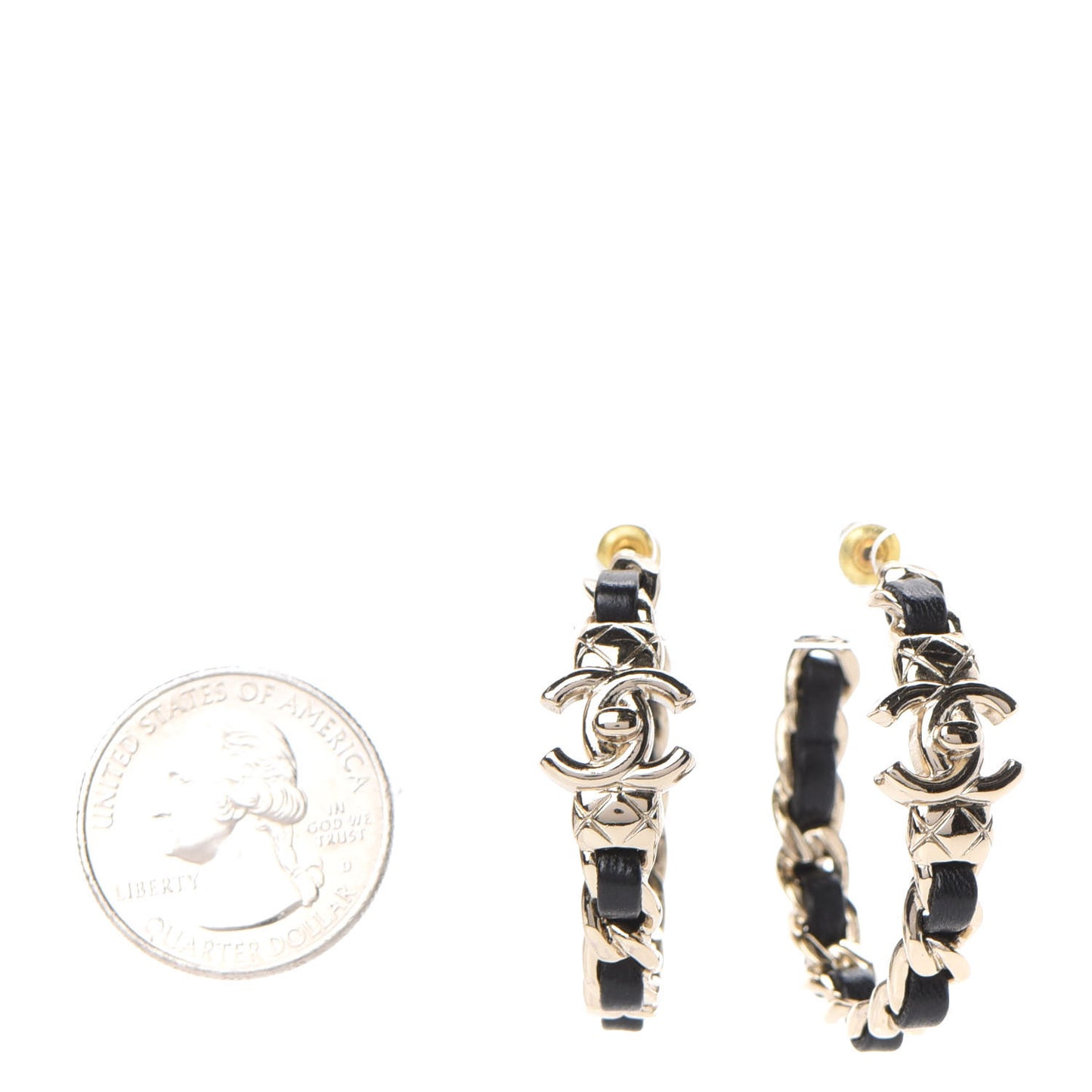 Lambskin CC Turnlock Chain Hoop Earrings Gold Black