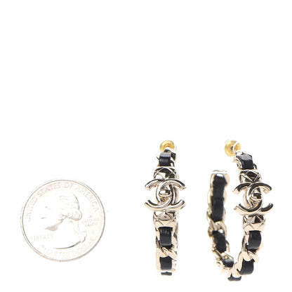 Chanel Lambskin CC Turnlock Chain Hoop Earrings Gold Black 2 of 4