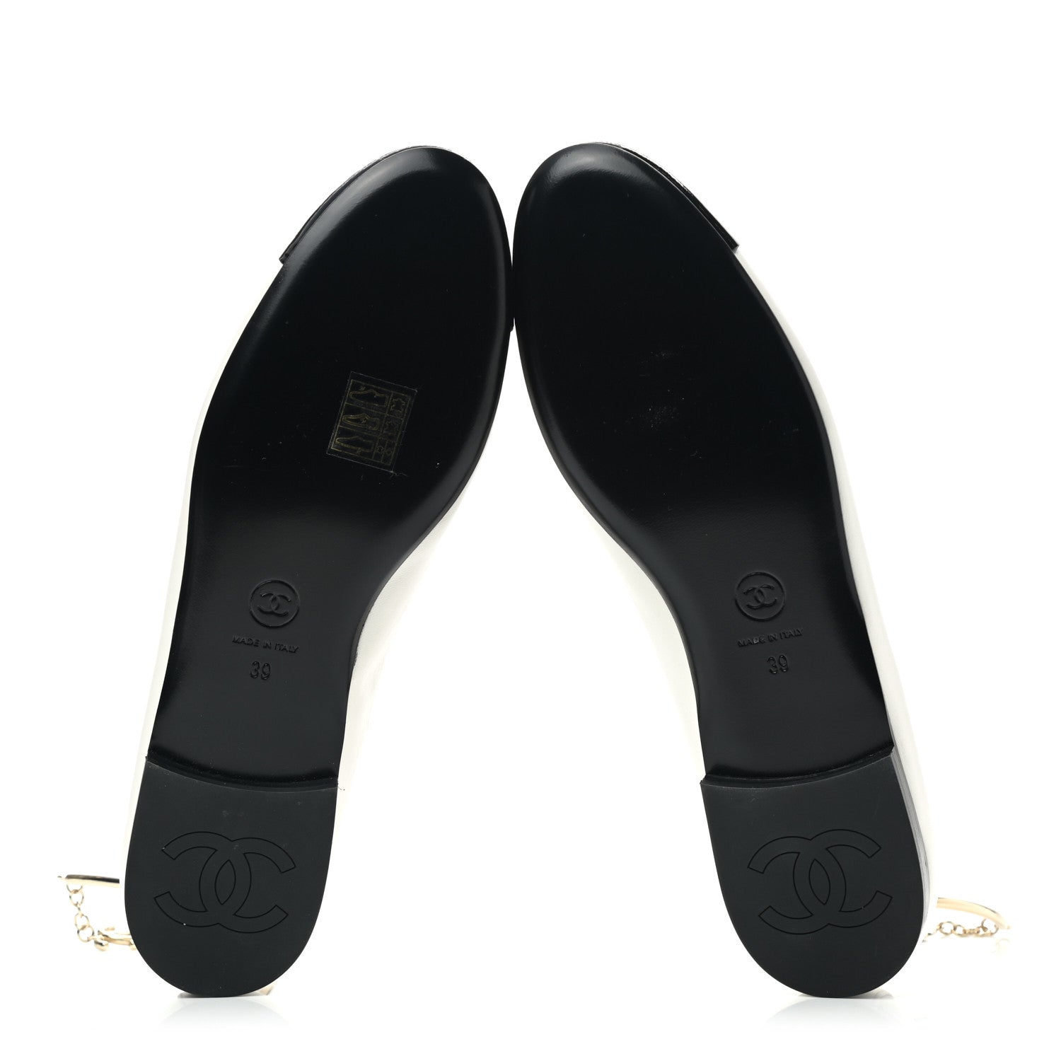 Chanel Lambskin Patent Calfskin Cap Toe Ankle Chain Ballerina Flats 39 White Black 5 of 10