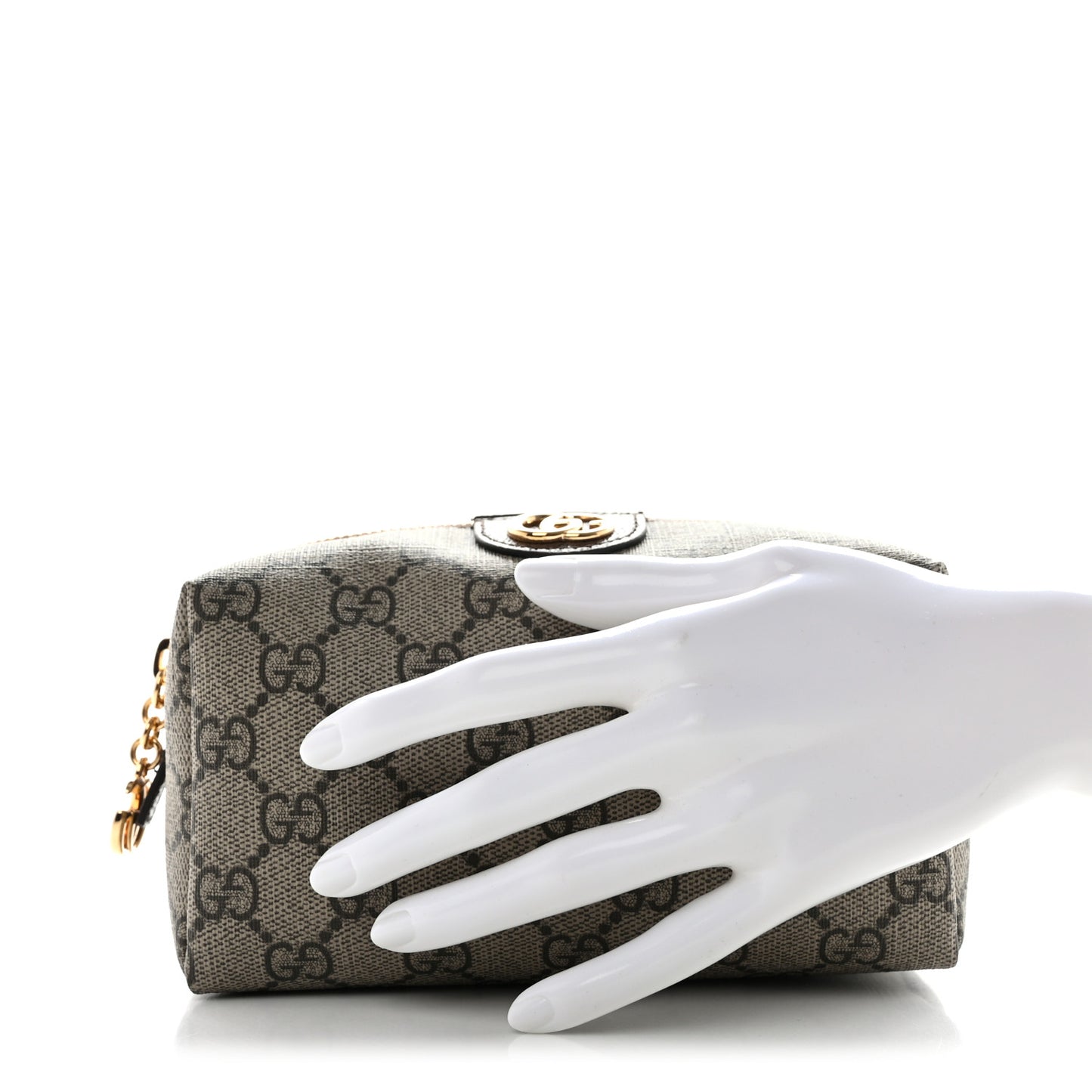 Soft GG Supreme Monogram Calfskin Medium Ophidia Cosmetic Case Beige Ebony New Acero