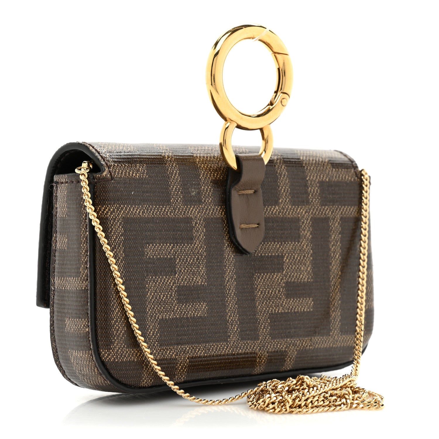 Fendi Glazed Fabric FF 1974 Nano Baguette Charm Mogano Panna 3 of 12