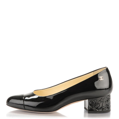 Chanel Patent Calfskin Camellia Cap Toe Pumps 37 Black 1 of 8