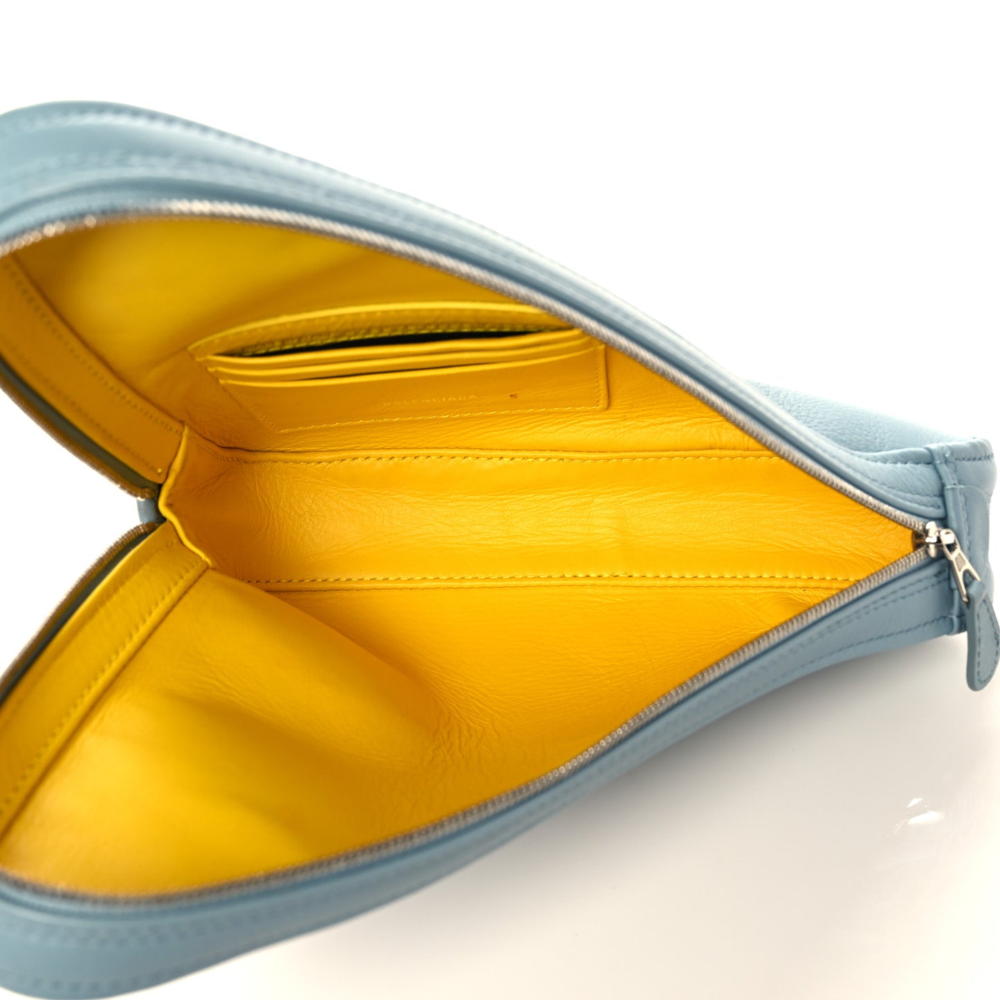 Shiny Day Calfskin Logo M Triangle Pouch Grey Blue White