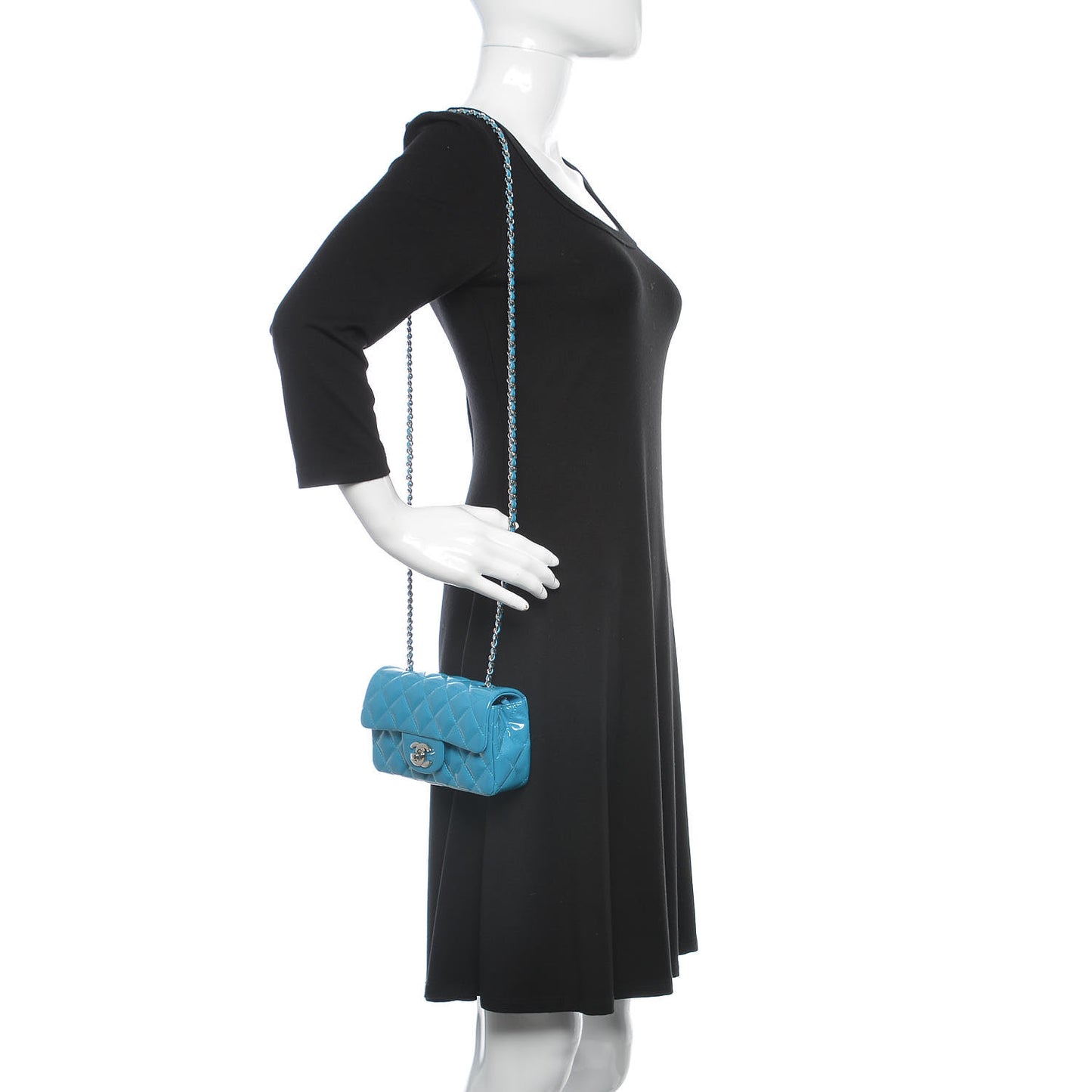 Patent Quilted Extra Mini Flap Turquoise