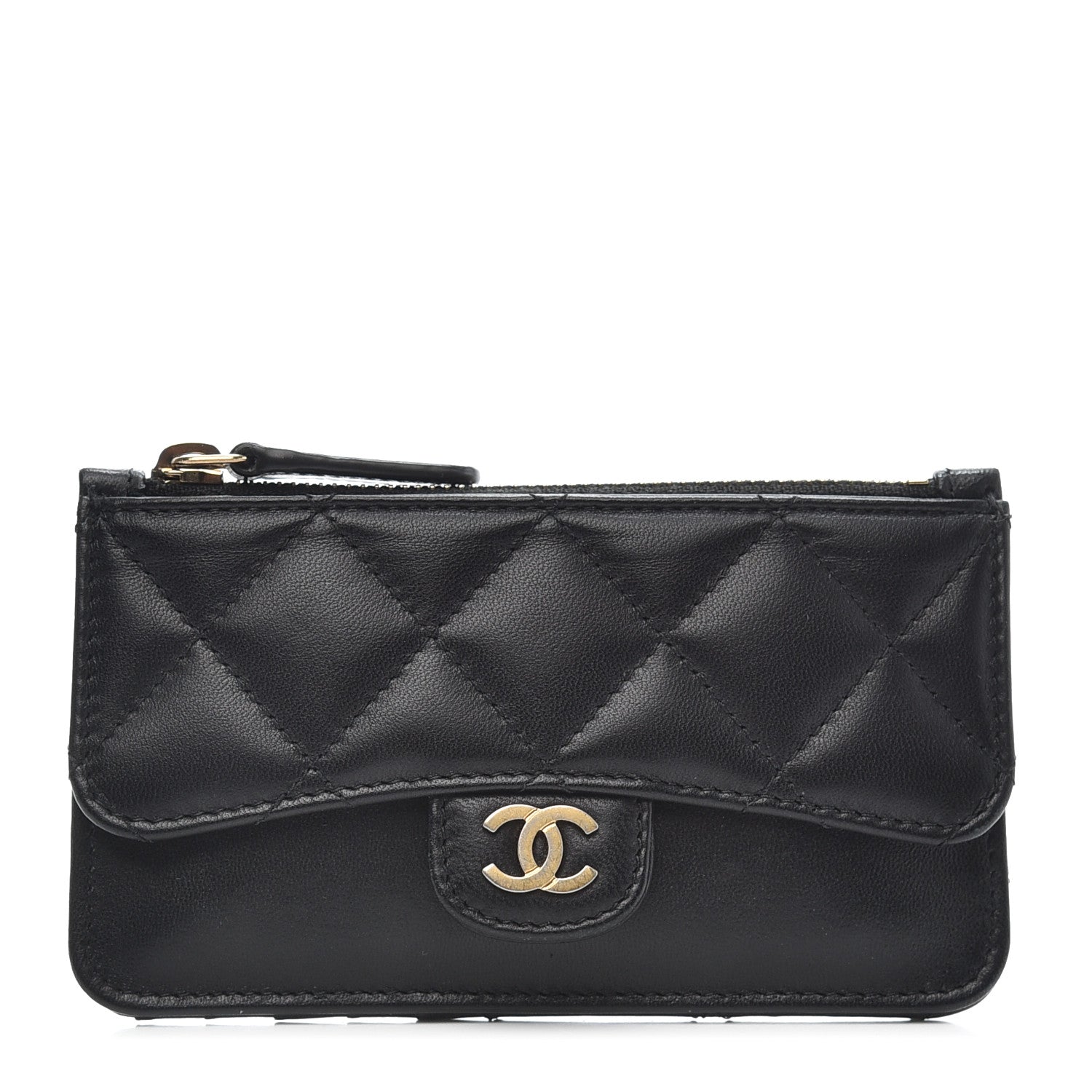 Chanel Lambskin Quilted Flap Zip Card Holder Black 1 of 8