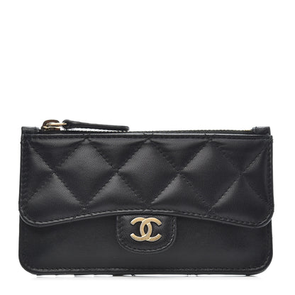 Chanel Lambskin Quilted Flap Zip Card Holder Black 1 of 8