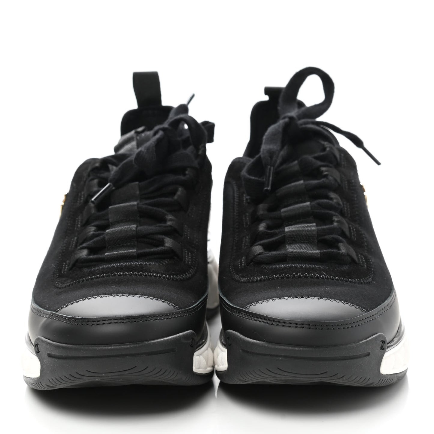 Velvet Calfskin Mixed Fibers CC Sneakers 38 Black
