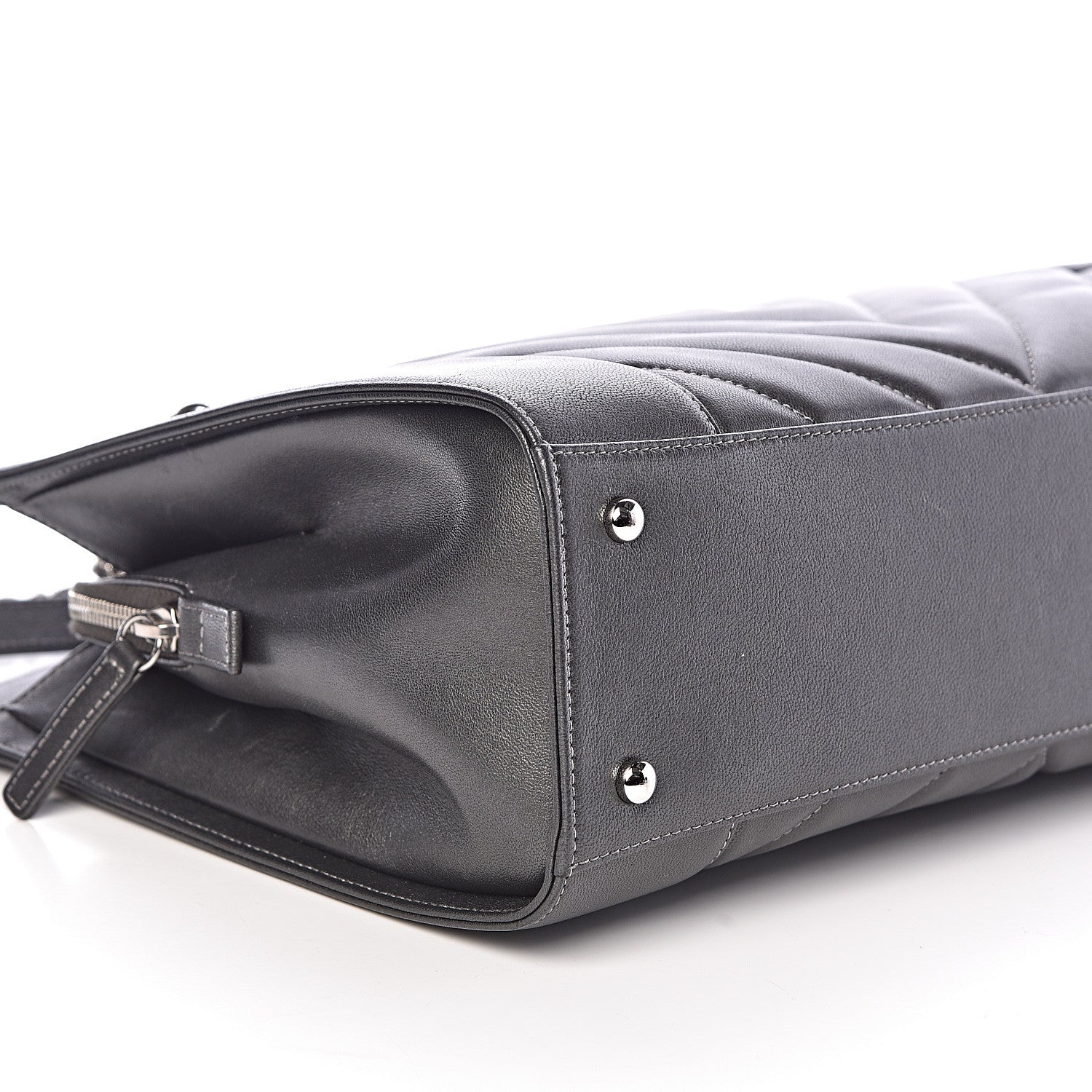 Chanel Sheepskin Chevron Quilted Mademoiselle Vintage Shopping Tote Dark Grey 8 of 11