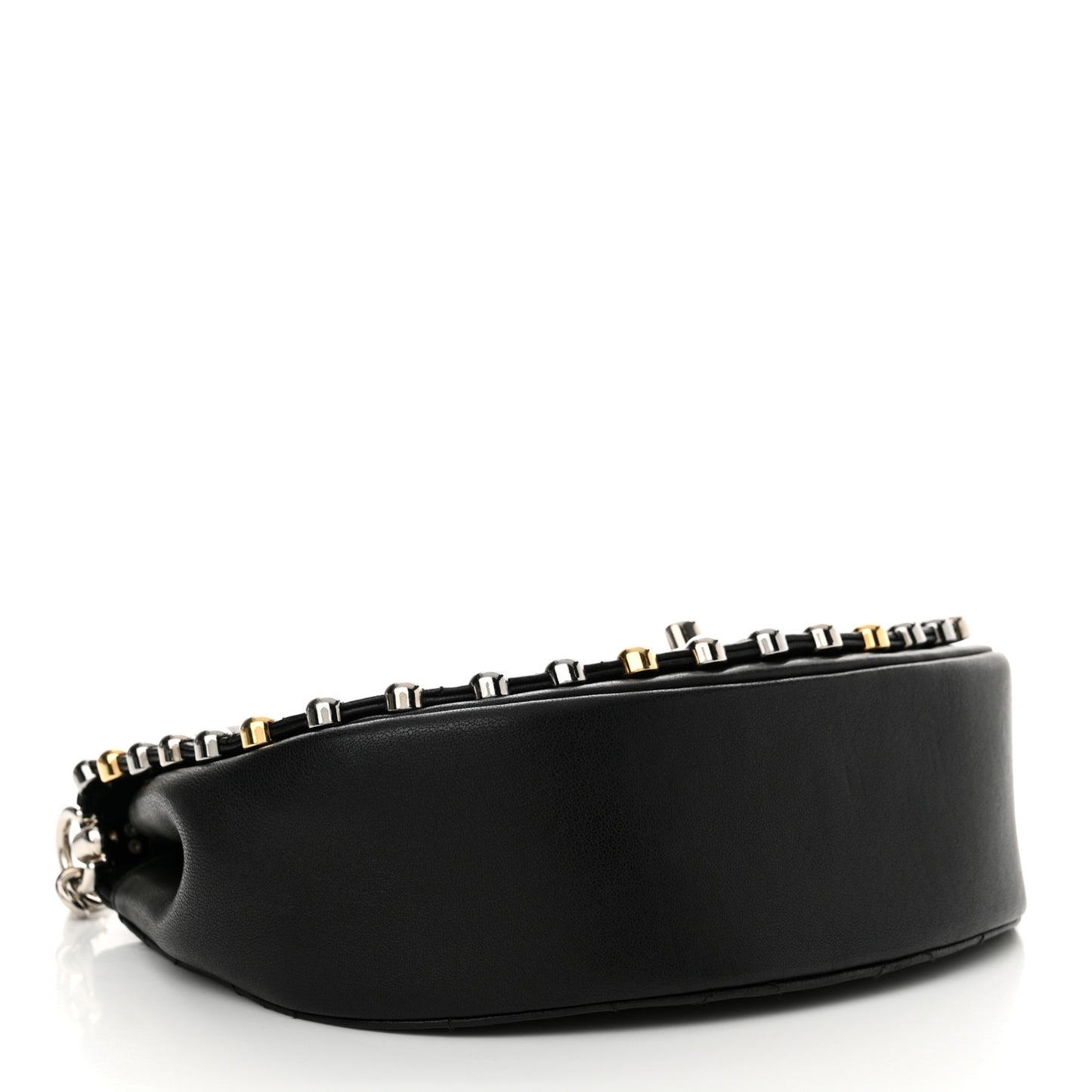 Lambskin Quilted Small Studded Bubble Flap Black