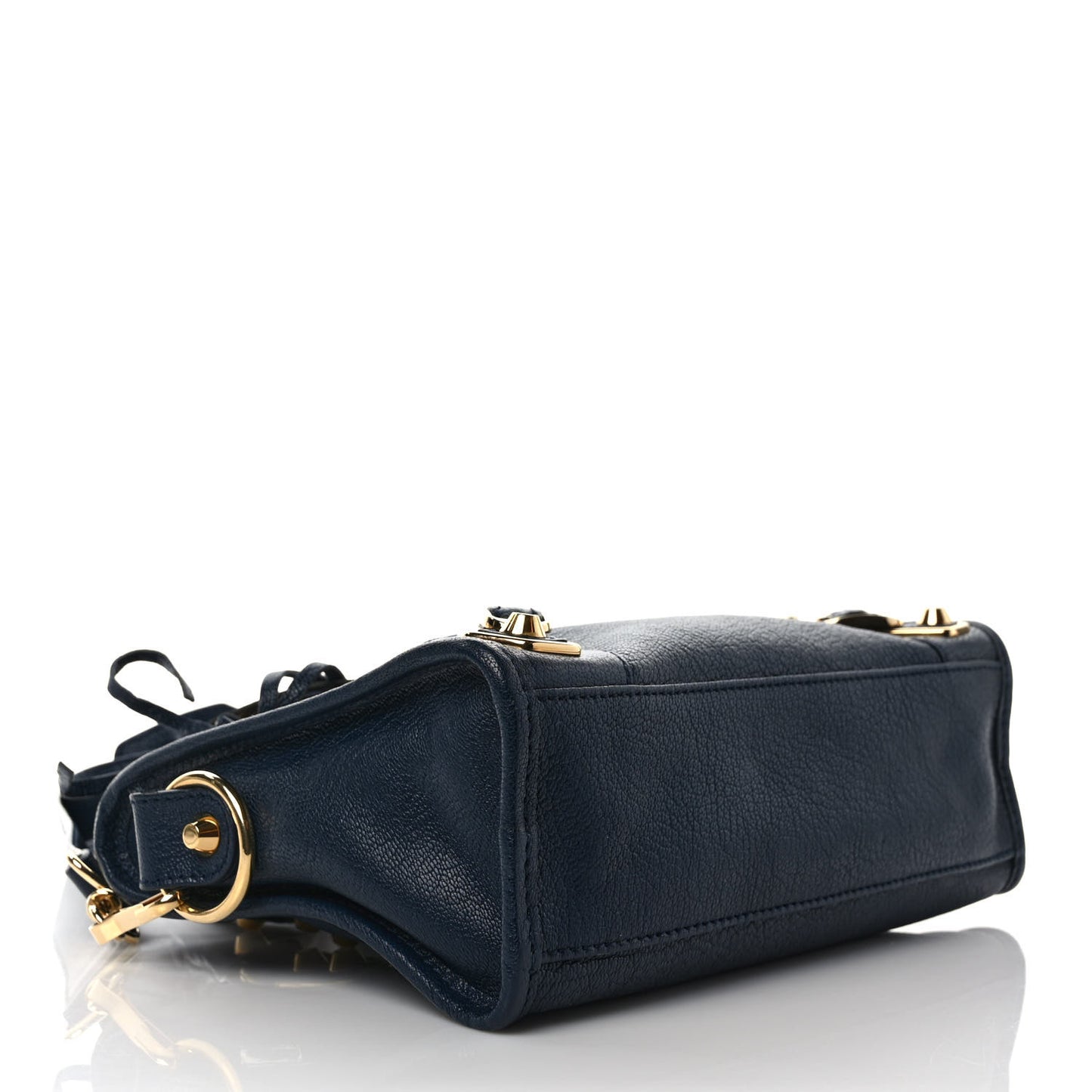 Shiny Goatskin Gold Metallic Edge Hardware Mini City Bleu de Minuit