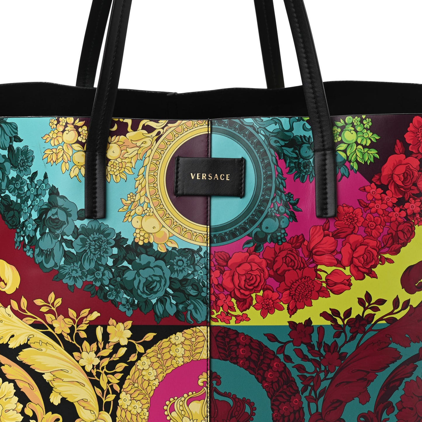 Calfskin Voyage Barocco Print Tote Bag Multicolor