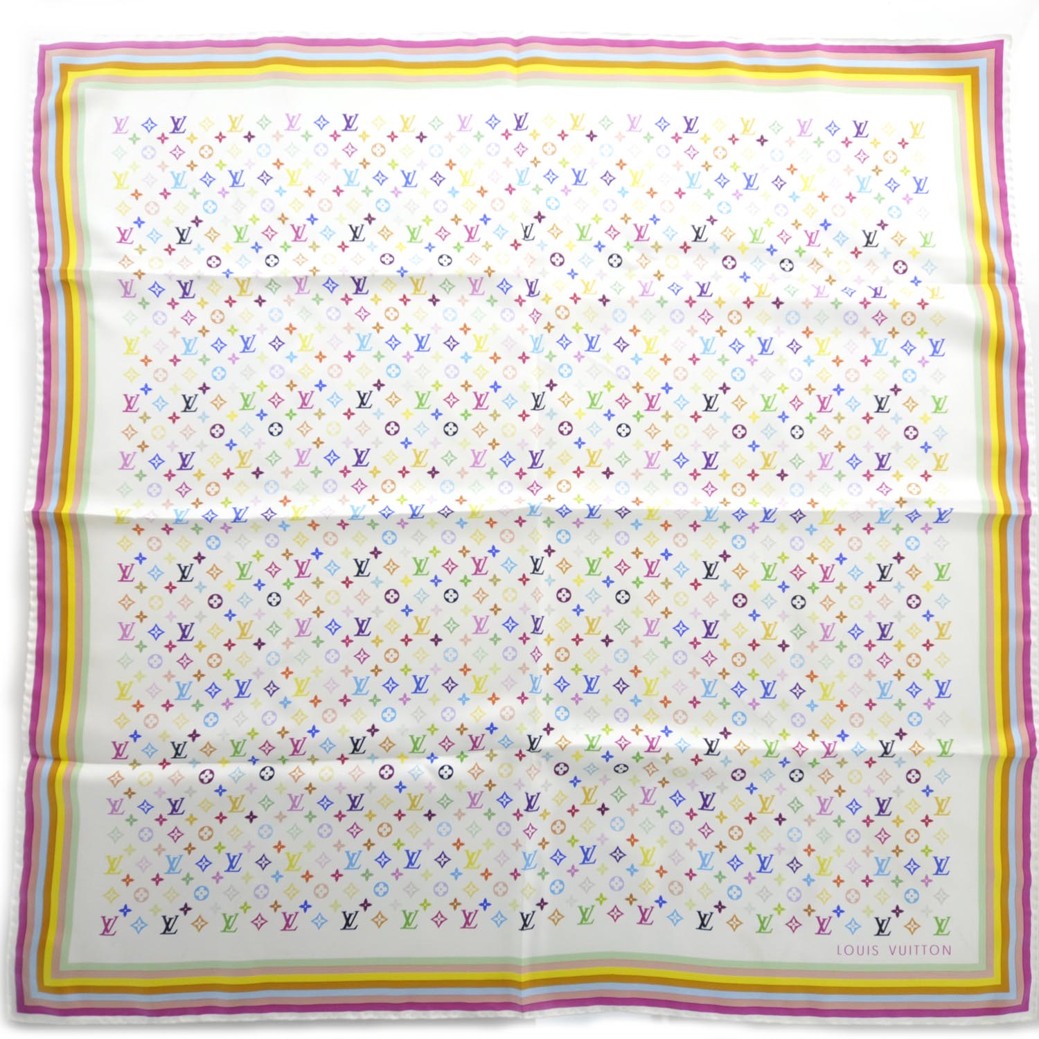 Louis Vuitton Silk Monogram Multicolor Square Scarf White 2 of 5