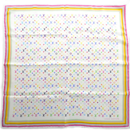 Louis Vuitton Silk Monogram Multicolor Square Scarf White 2 of 5