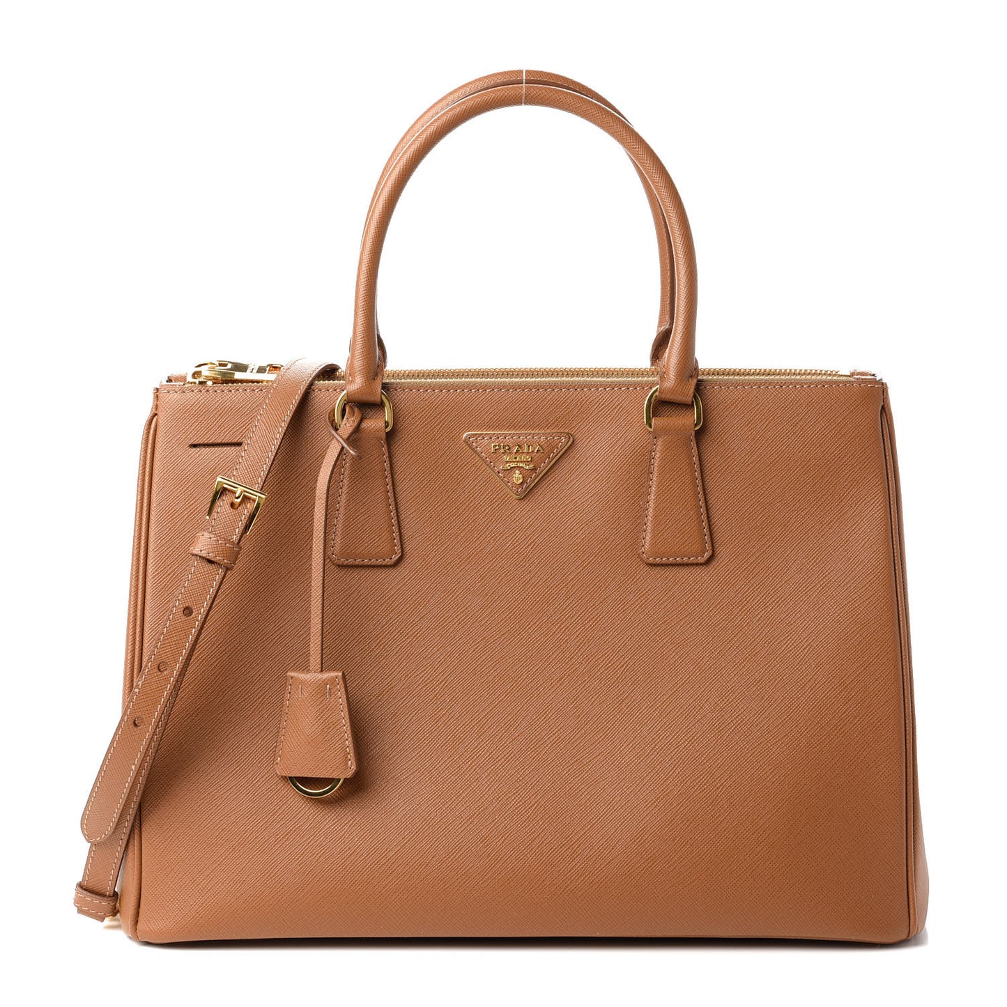 Saffiano Lux Large Galleria Double Zip Tote Caramel